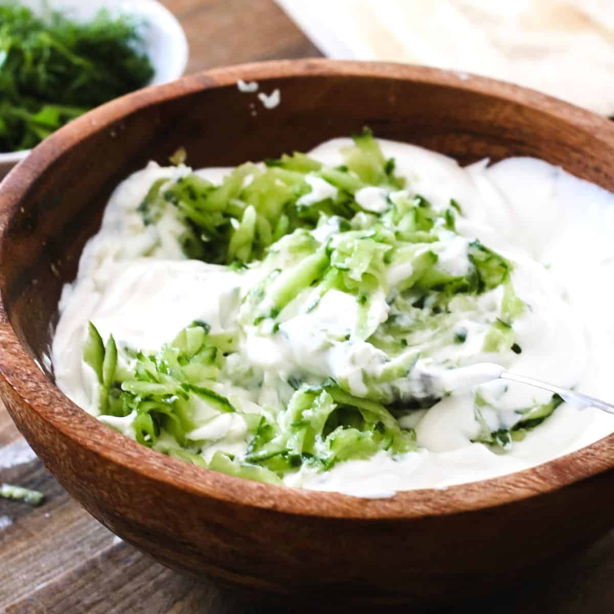 homemade tzatziki sauce in a bowl