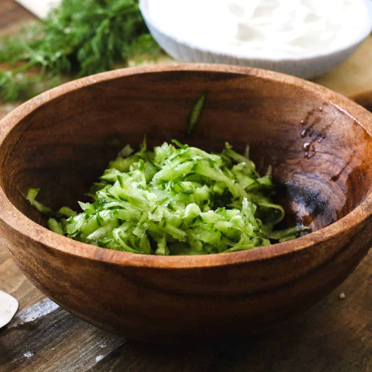 how to make tzatziki sauce - strained cucumber