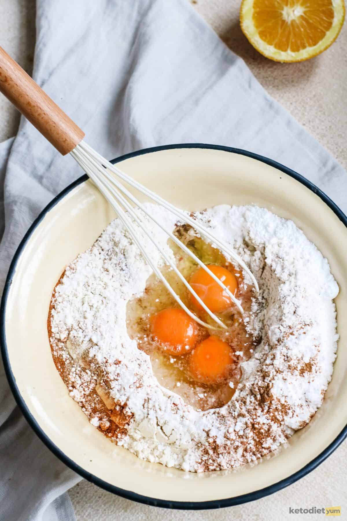 orange spice cake - mixing the wet and dry ingredients