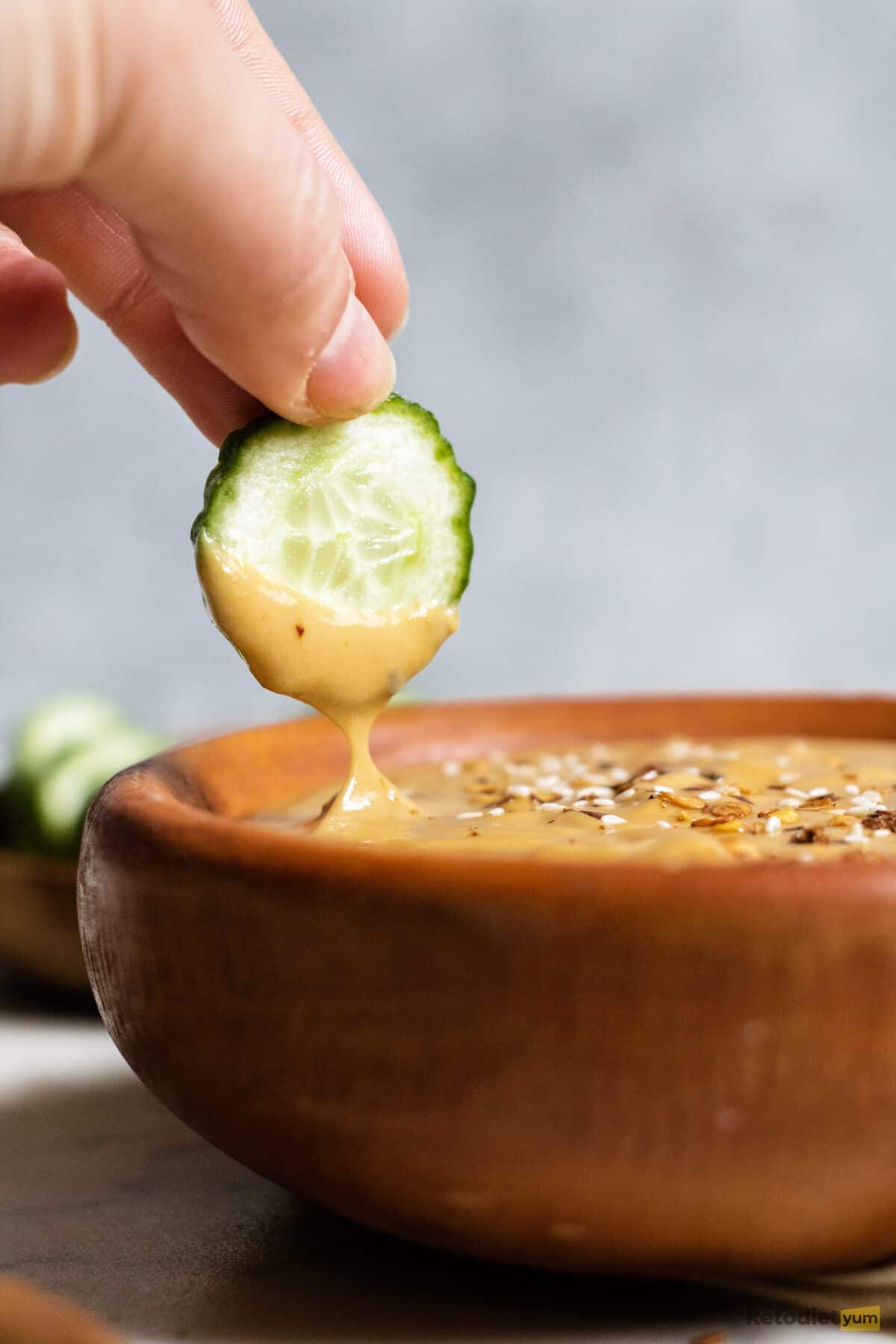 Thai peanut butter sauce as a dip for fresh vegetables