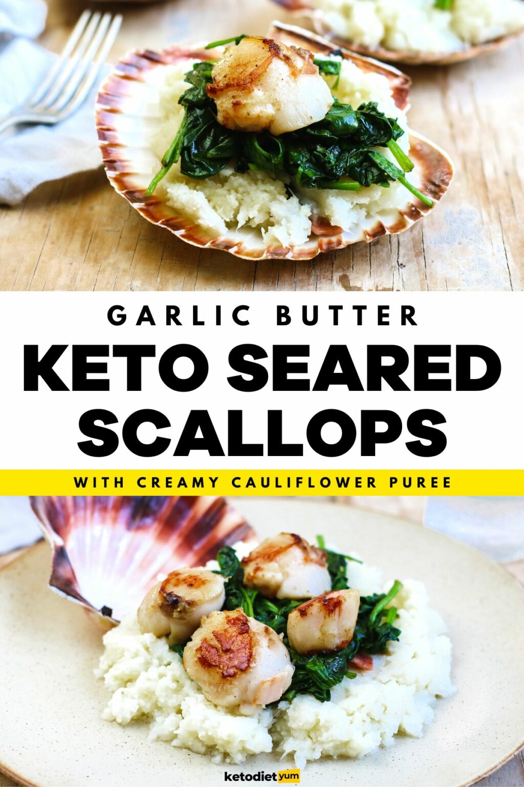 Keto Seared Scallops With Garlic Butter & Cauliflower Puree