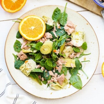 Tuna Spinach and Artichoke Salad with Orange Dressing