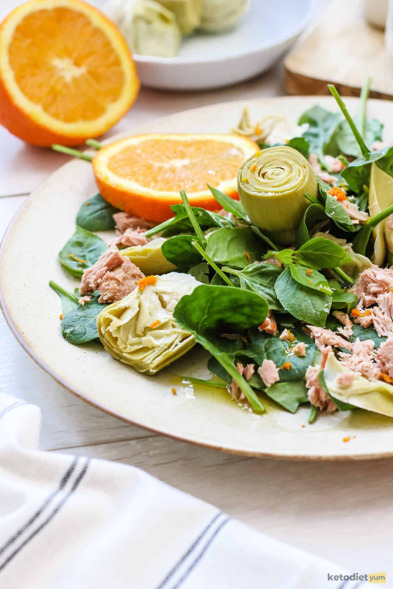 Tuna Spinach And Artichoke Salad With Orange Dressing