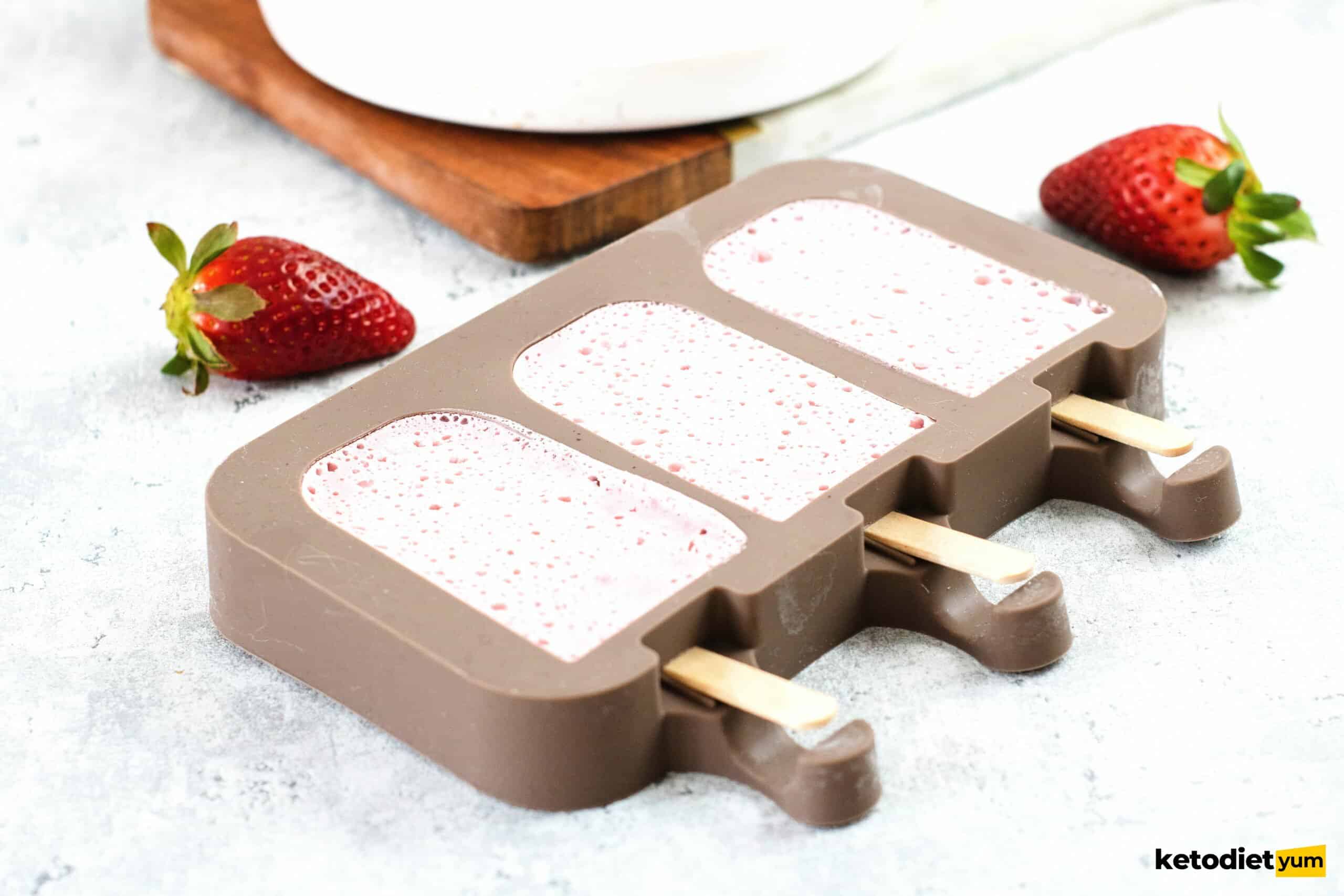 Keto Strawberry Popsicles