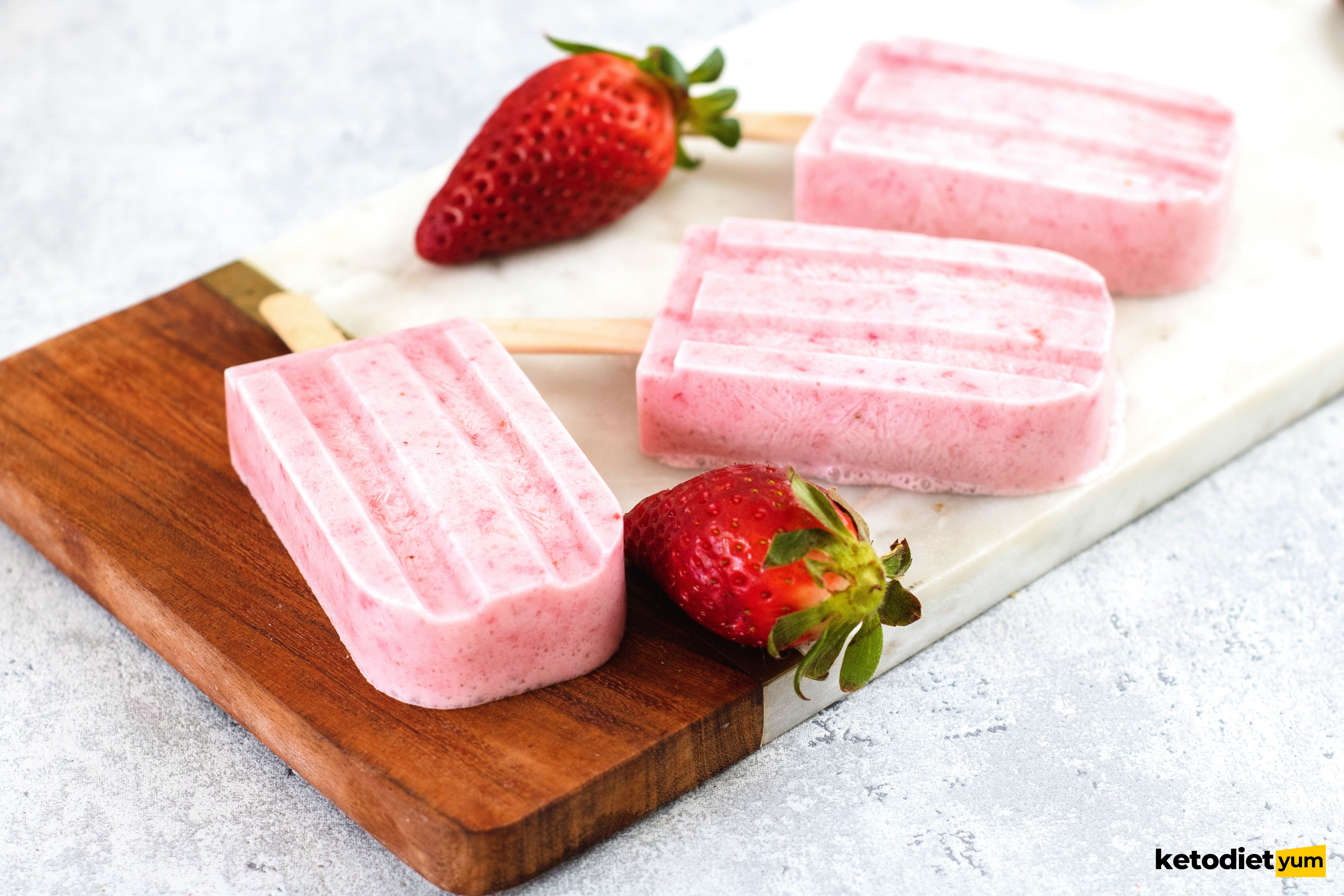 Keto Strawberry Popsicles