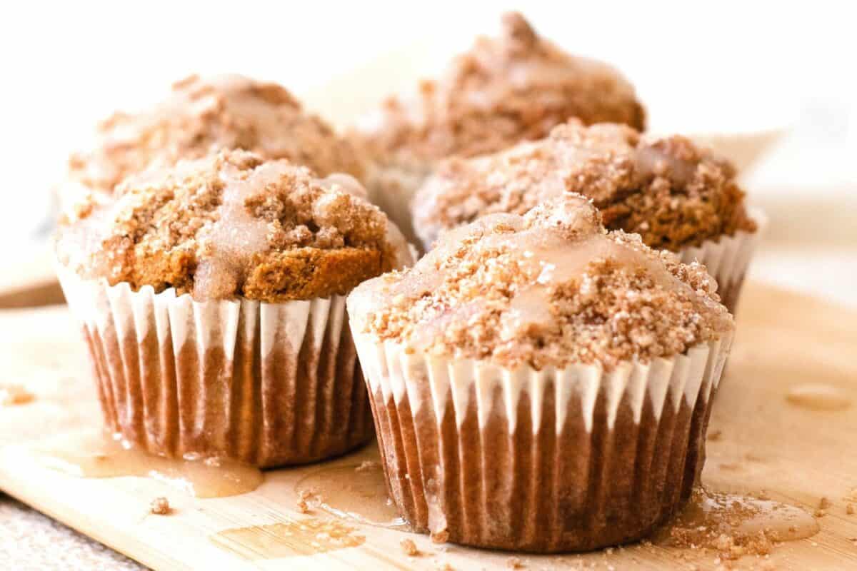 Keto Cinnamon Muffins With Streusel Topping & Vanilla Glaze