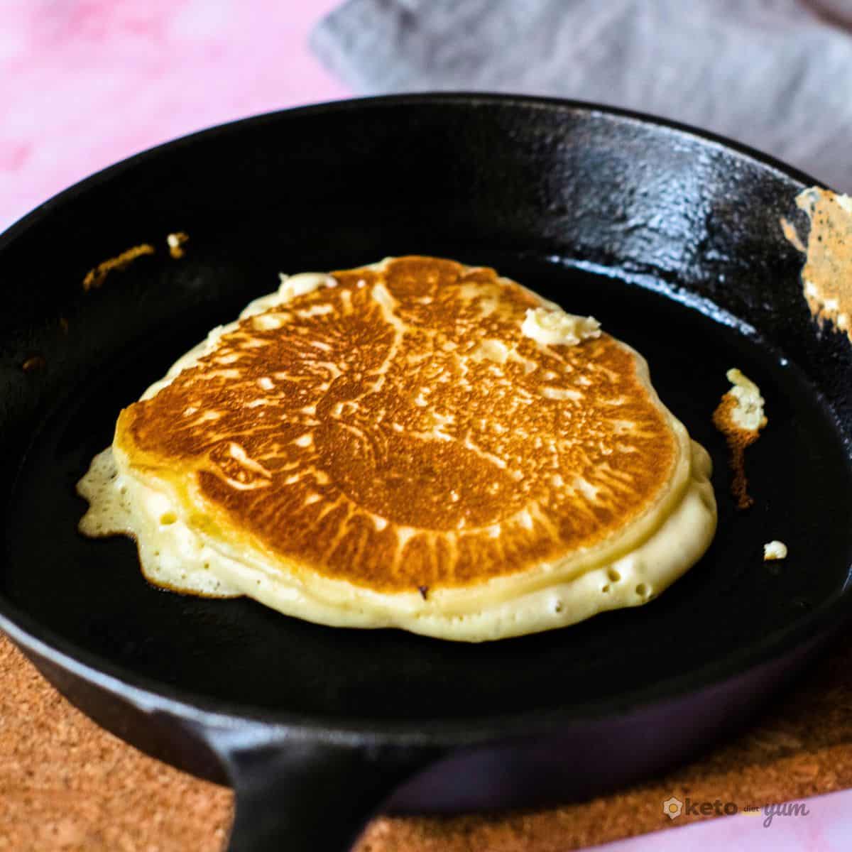 2 ingredient pancake being cooked in a skillet