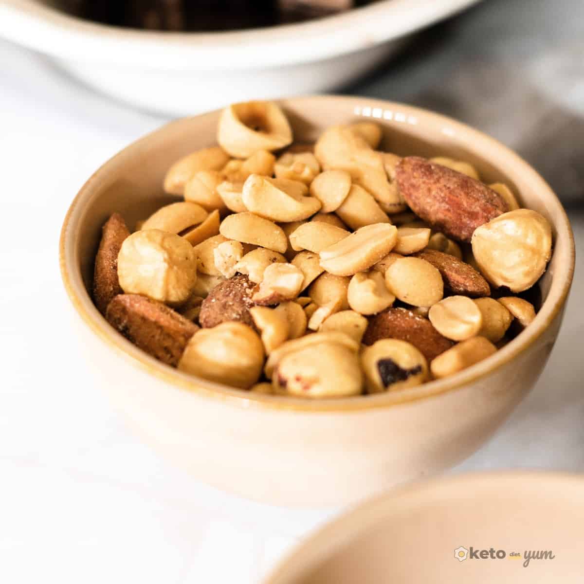 Bowl of mixed nuts to make keto chocolate bars