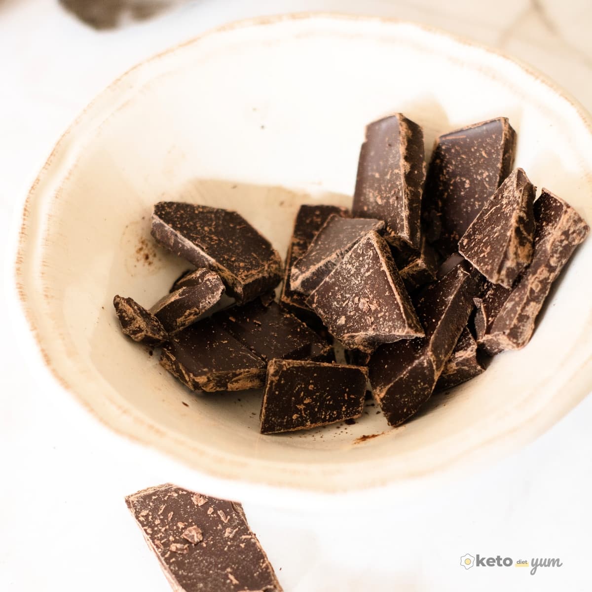 Bowl of unsweetened dark chocolate