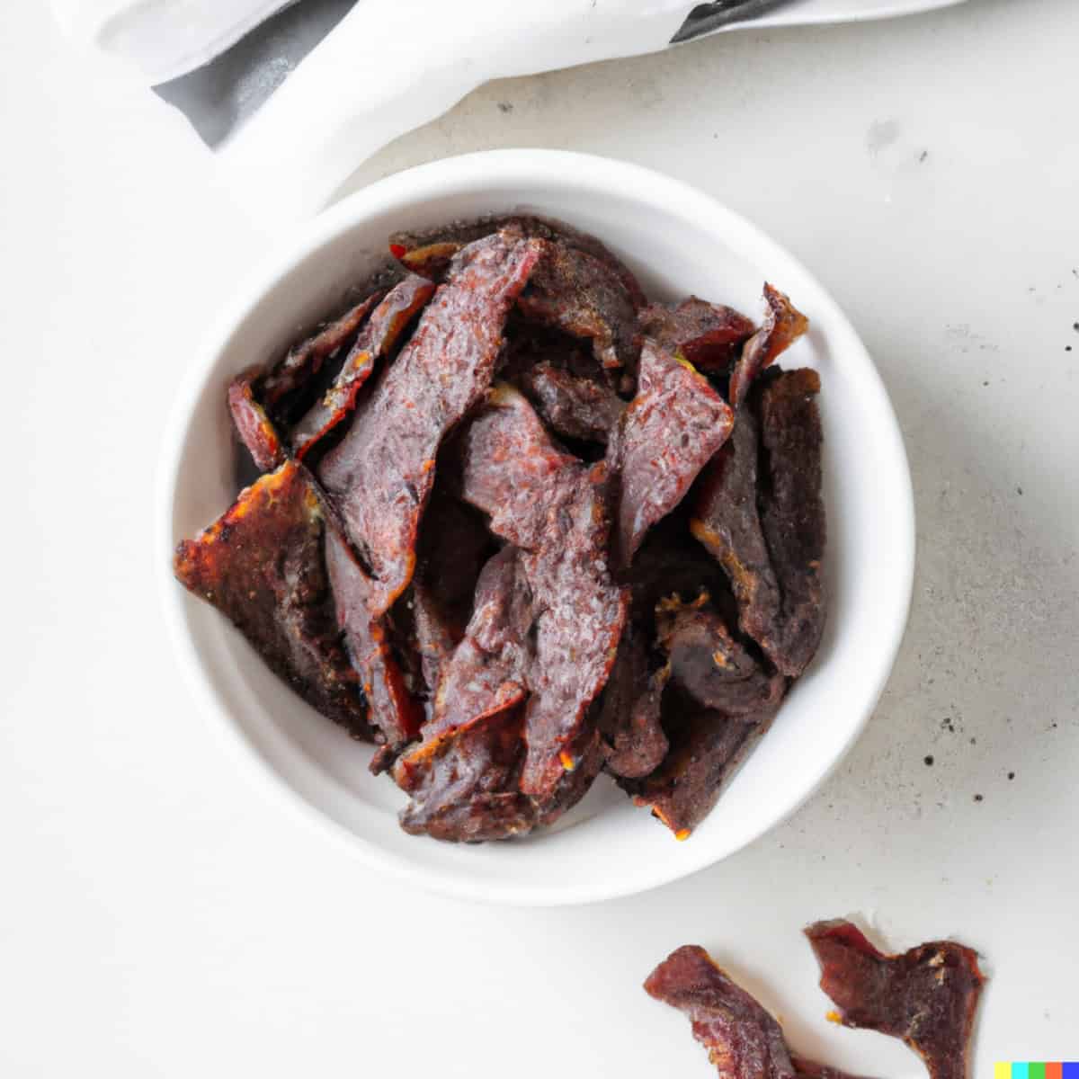 Homemade beef jerky in a bowl