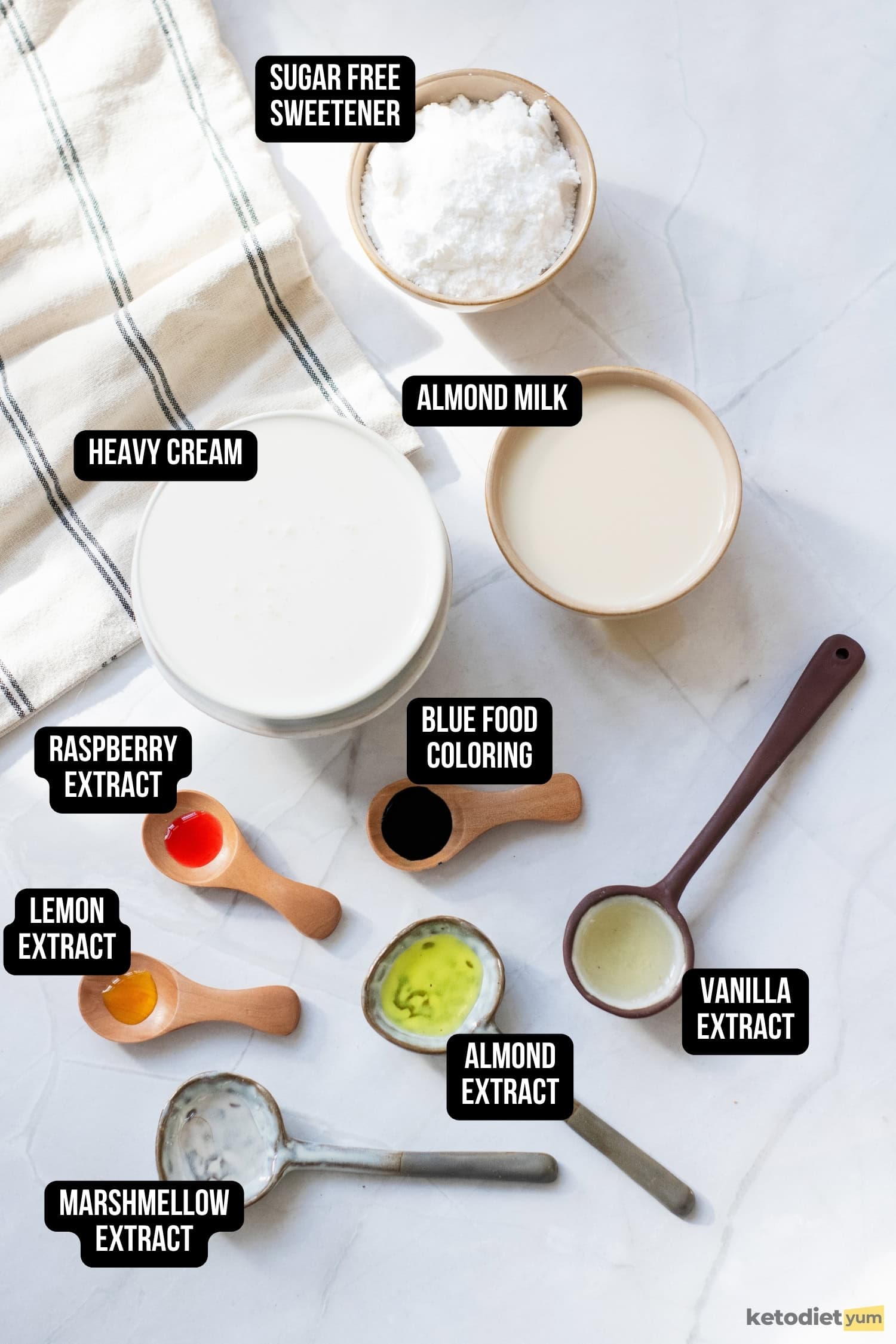 ingredients arranged in bowls and measuring spoons on a table