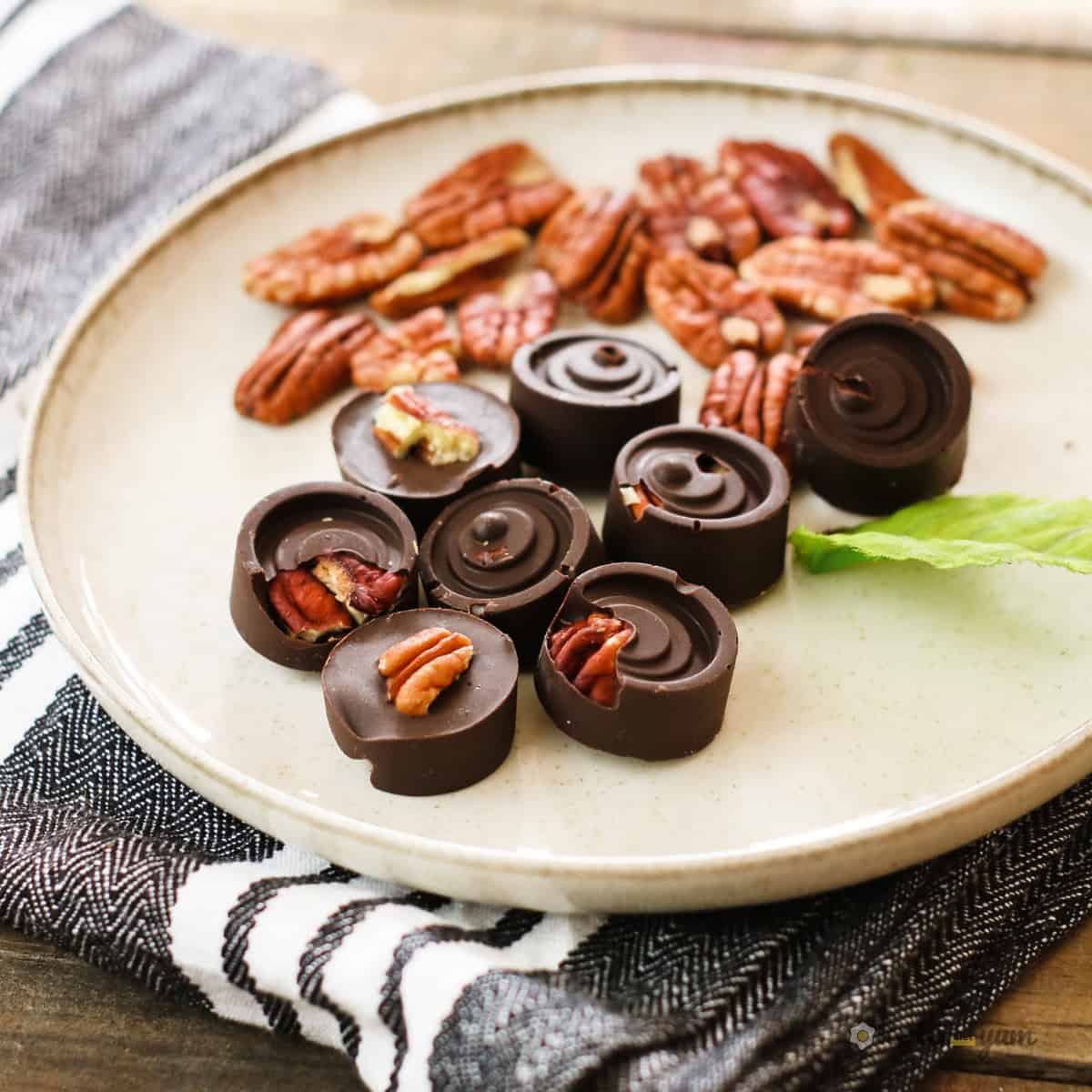 Chocolate truffle pecans on a plate