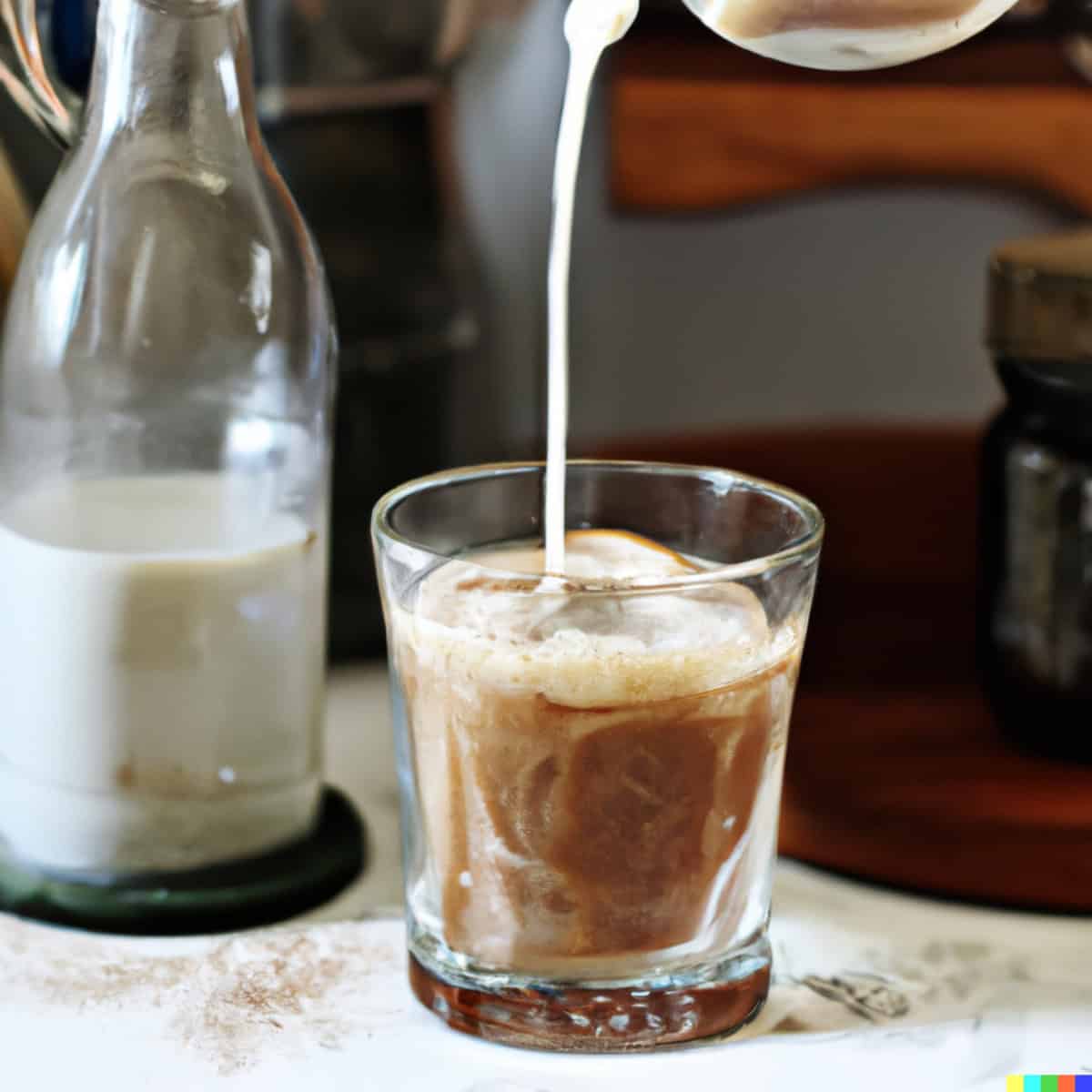 Milk being poured into a latte