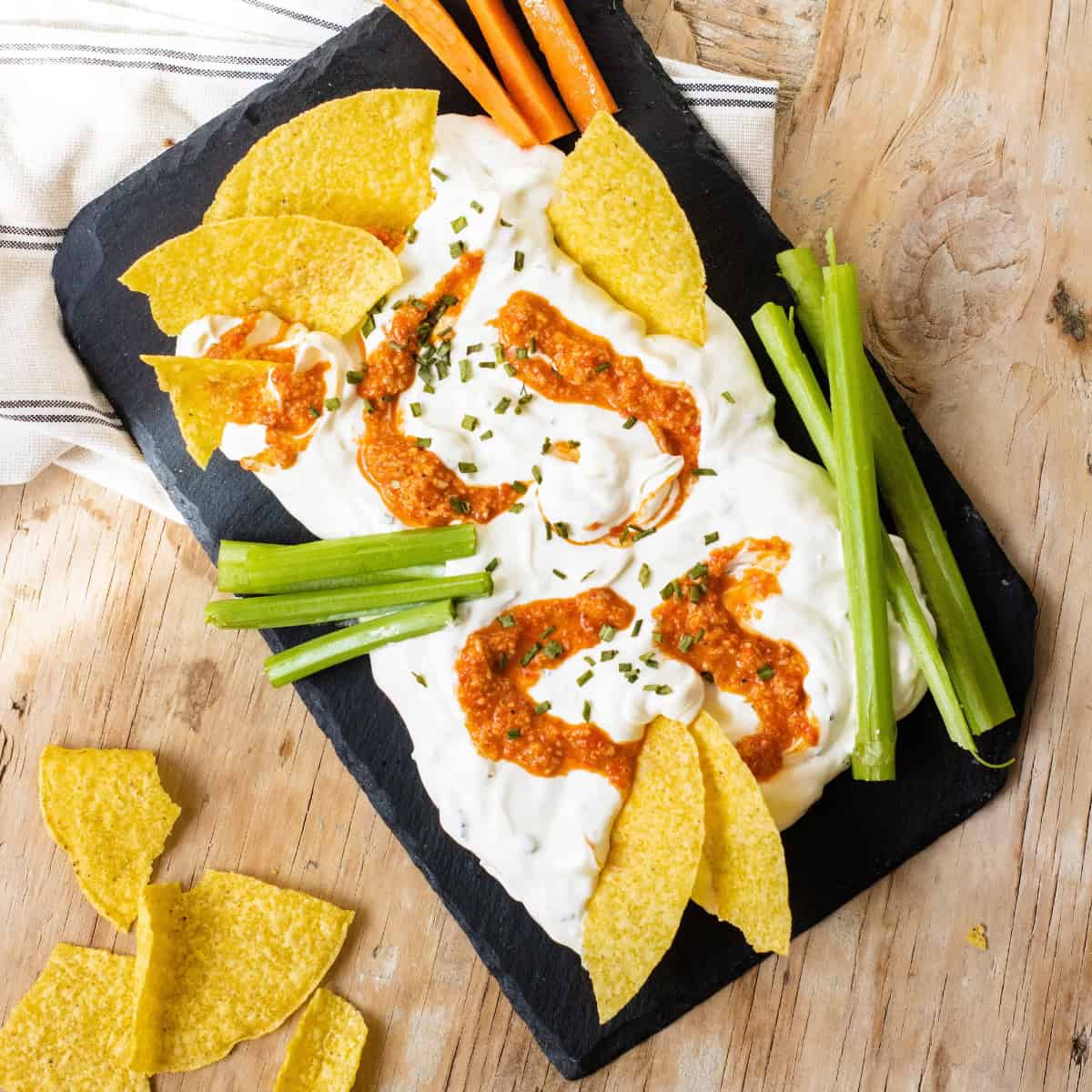 Cream cheese dip with low carb chips and celery