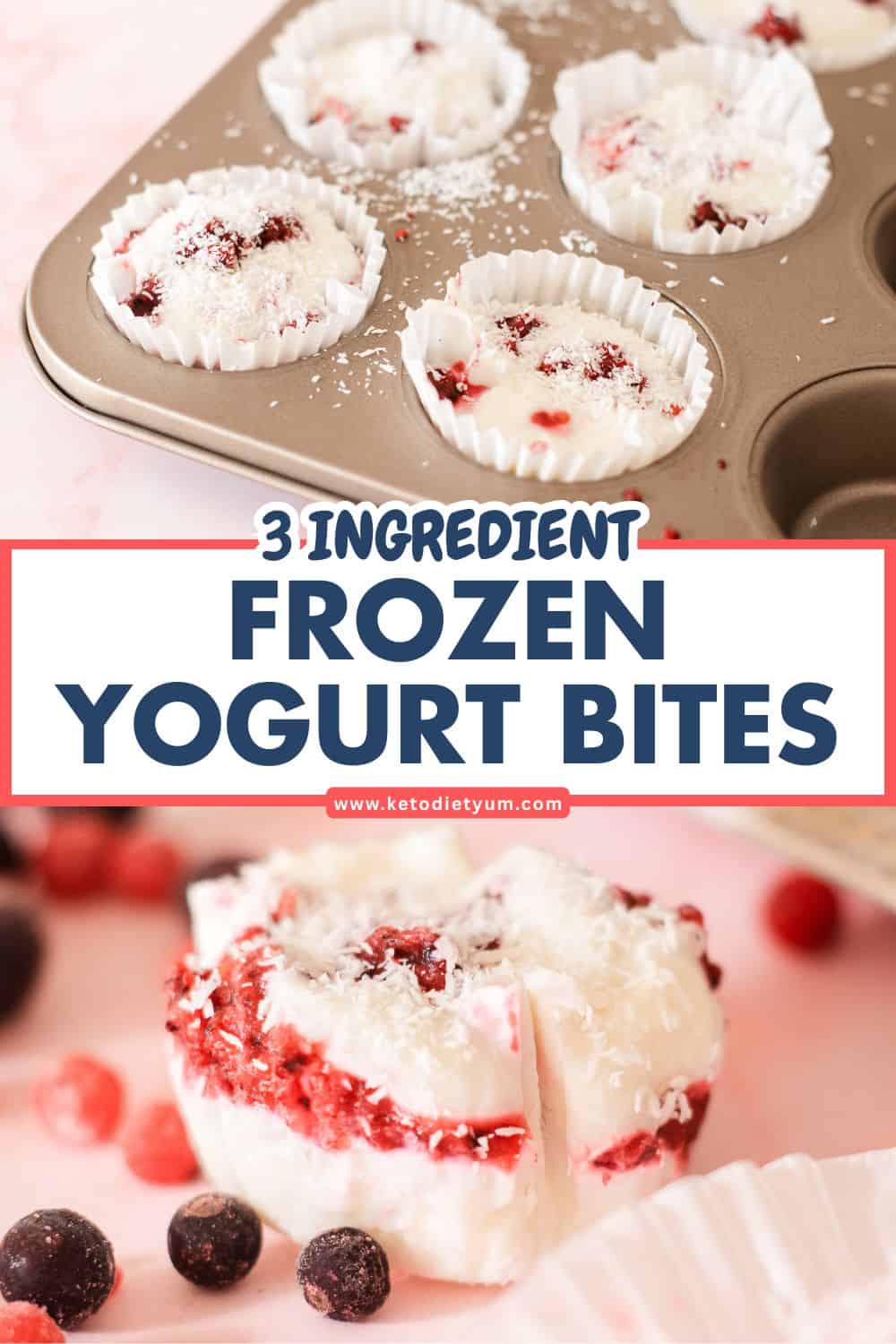 3 Ingredient Frozen Yogurt Bites These creamy frozen yogurt bites are made with just 3 ingredients: Greek yogurt, mixed berries, and a touch of sweetness. Easy to make, low in carbs, and bursting with flavor, they’re the perfect healthy frozen snack or guilt-free dessert!